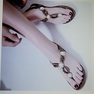 Alicegana copper Bohemian sandal rhinestone pearl stretch rubber sole  9/41 NEW…